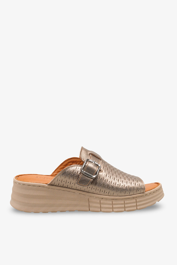 Werny Women's Genuine Leather Comfort Padded Slippers - Gold