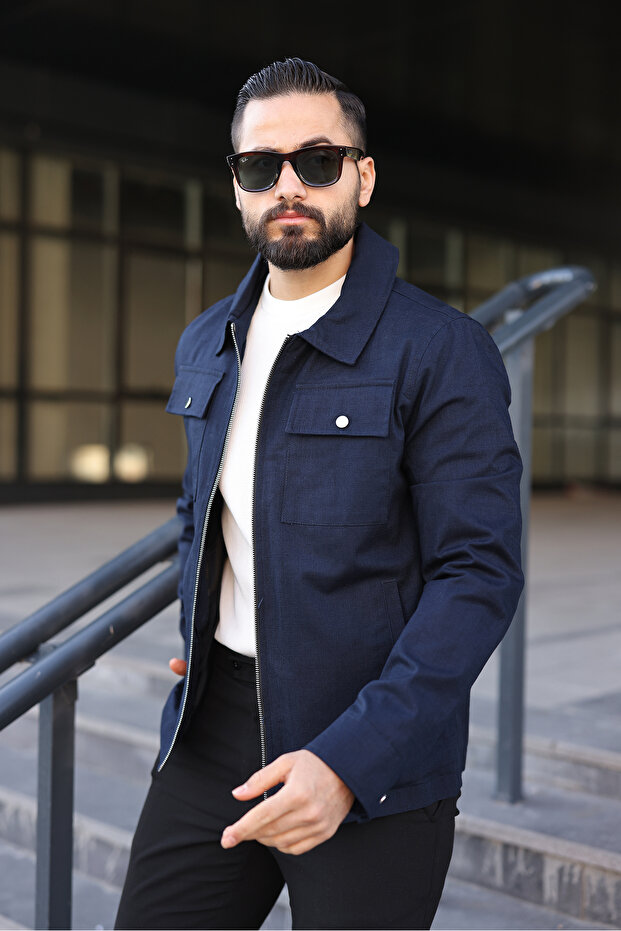 Cep Kapaklı Basic Keten Ceket - 2