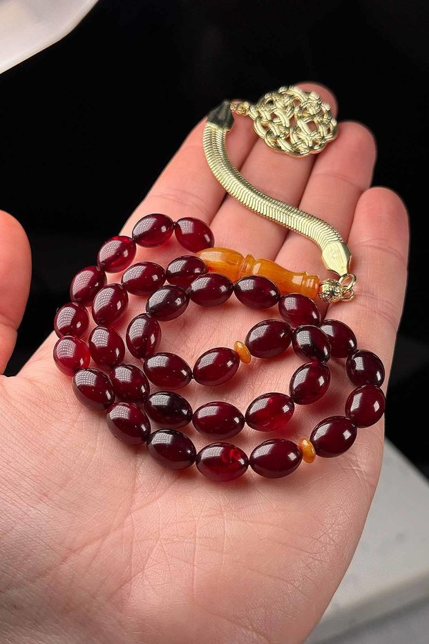 Arpa Tane Metal Kazazlı Squeeze Amber Prayer Beads