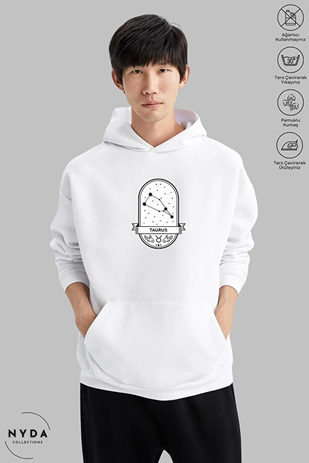 Unisex Hoodie Long Sleeve Taurus Bull Printed Hooded Oversized 100% Cotton Combed Cotton Sweatshirt