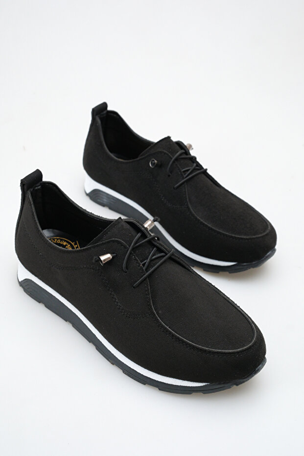 Women's Rubber Laced Orthopedic Sole Ballerinas Black Suede