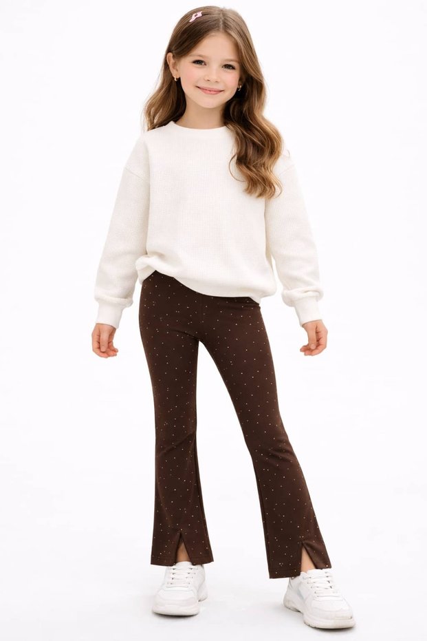 Girl's Leggings with Stone and Slit Detail, Spanish Style Flare