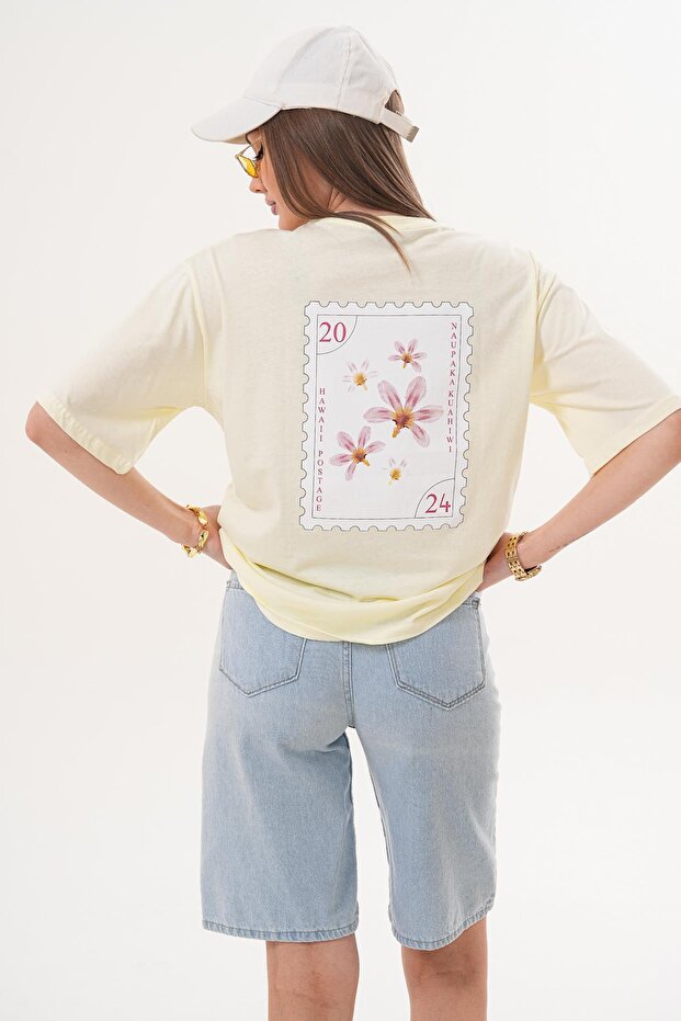 Women's Back Print Detailed Crew Neck Oversize T-Shirt 260153 -