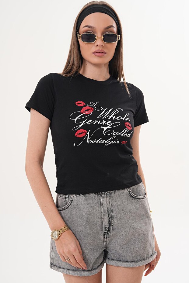 Women's Print Detailed Crew Neck T-Shirt 260072