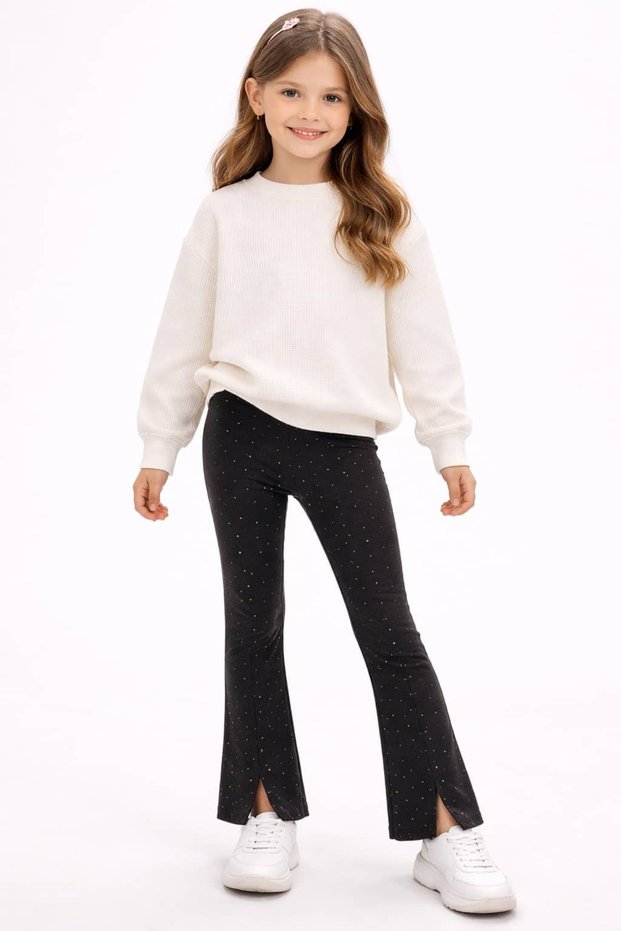Girl's Leggings with Stone and Slit Detail, Spanish Style Flare