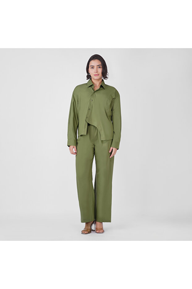Olive Green Cotton Poplin Shirt & Pant Co-Ord Set