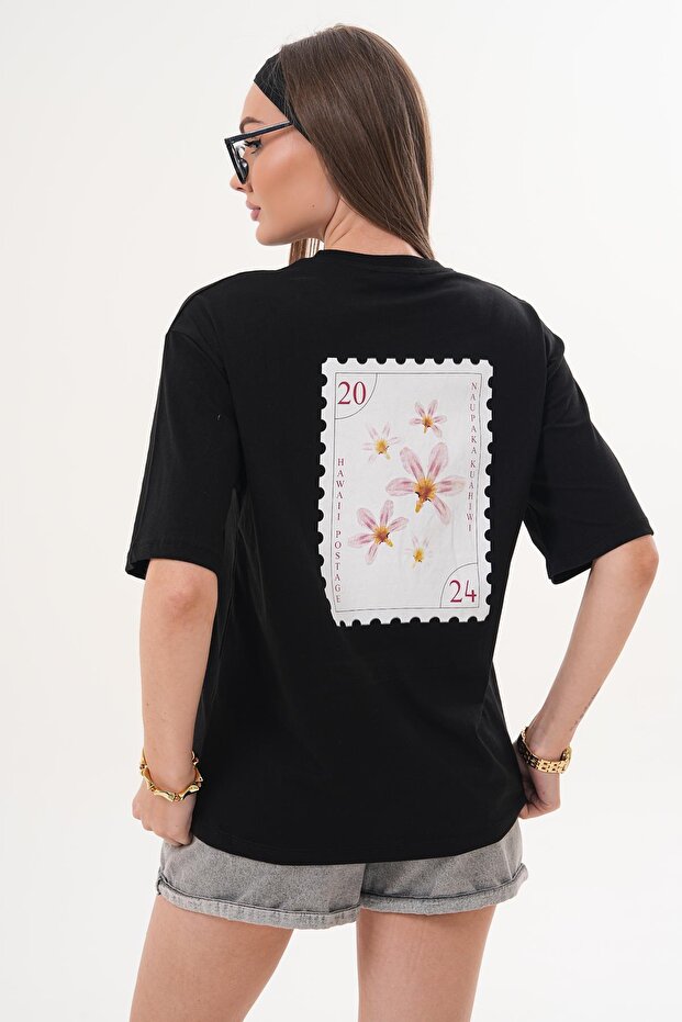 Women's Back Print Detailed Crew Neck Oversize T-Shirt 260153 -