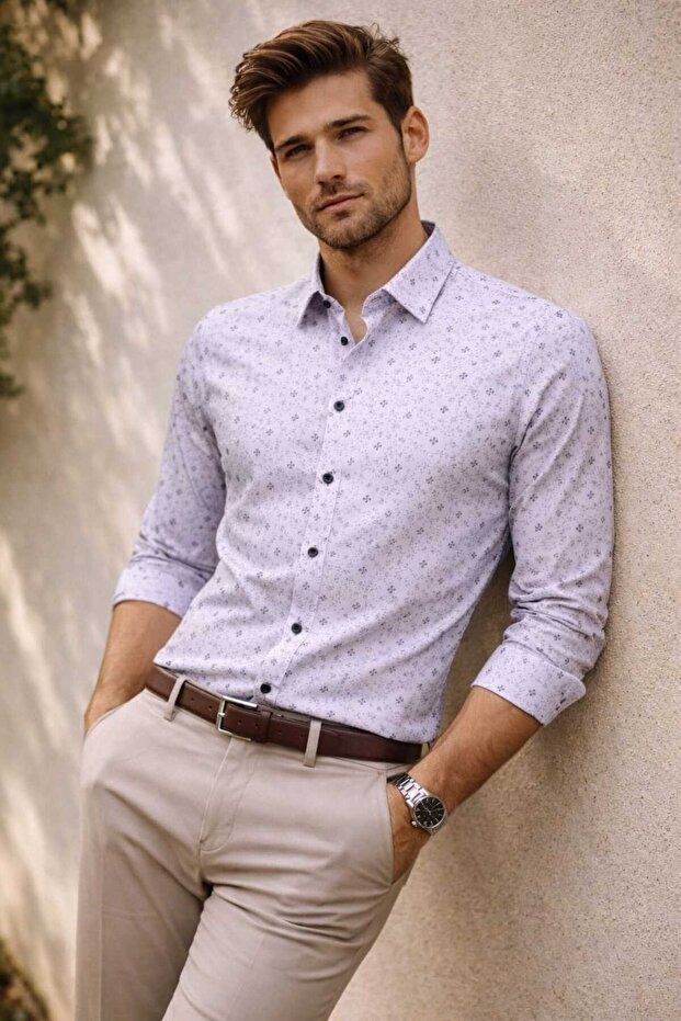 Modern Long Sleeve Men's Shirt with Curved and Movable Patterns
