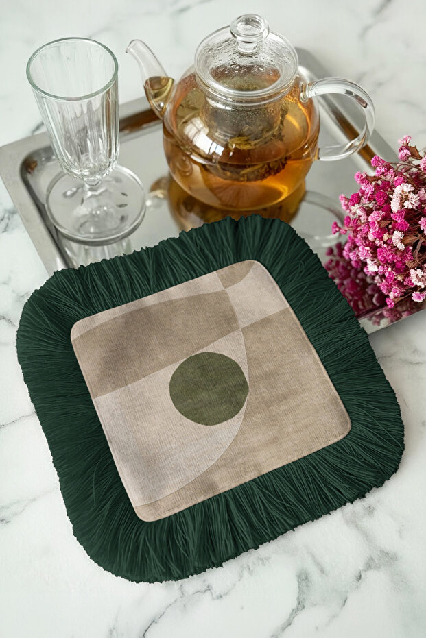 Elegant Geometric Fringed Presentation Decoration Handkerchief - Natural Bohemian Khaki Beige Green Edge Coffee Napkin