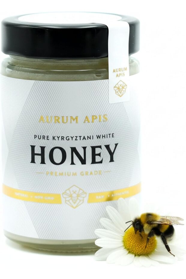 Kyrgyzstani White Honey, 100% Raw Unfiltered Pure Honey, Hand Harvested Honey– 330g Honey Jar