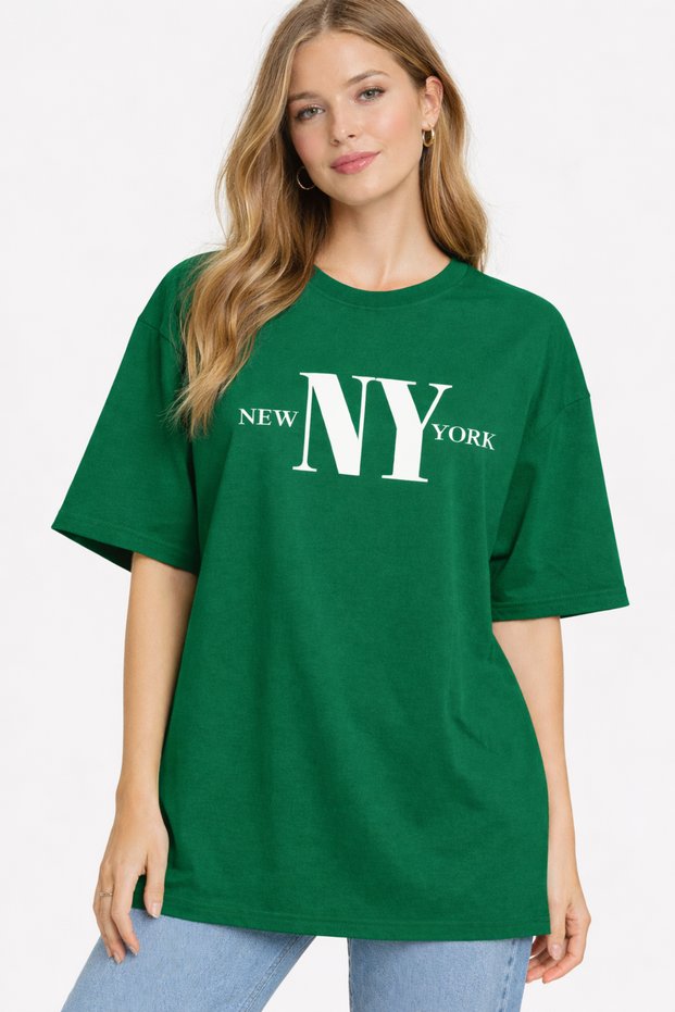New York Ny Printed Cotton Relaxed Fit Round Neck Unisex T-Shirt