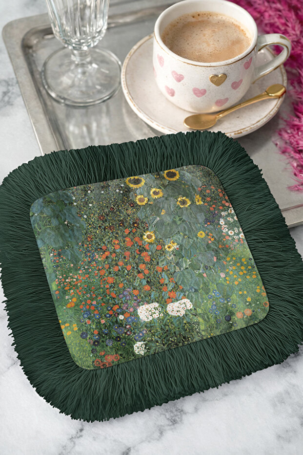 Luxurious Floral Garden Art Fringed Presentation Napkin - Natural Spring Eclectic Green Coaster Tissue