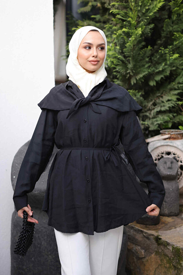 Black Soft Textured Oversize Modal Shirt