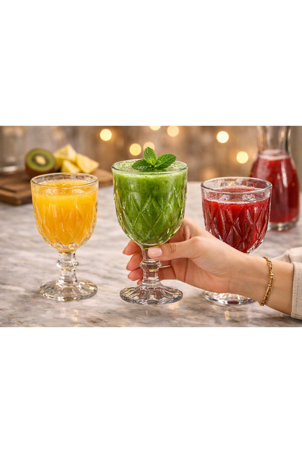 كاسات زجاج فاخرة بنقشة كريستالية – طقم 3 قطع سعة 235 مل | أناقة التقديم اليومية 🥂✨