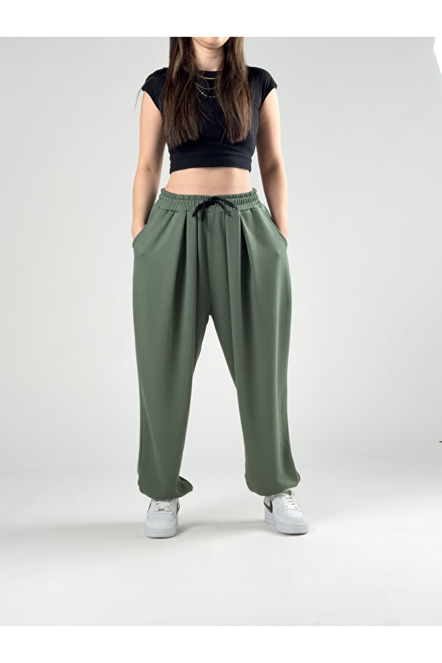Pleated Green Women's Jogger Pants Coc2845