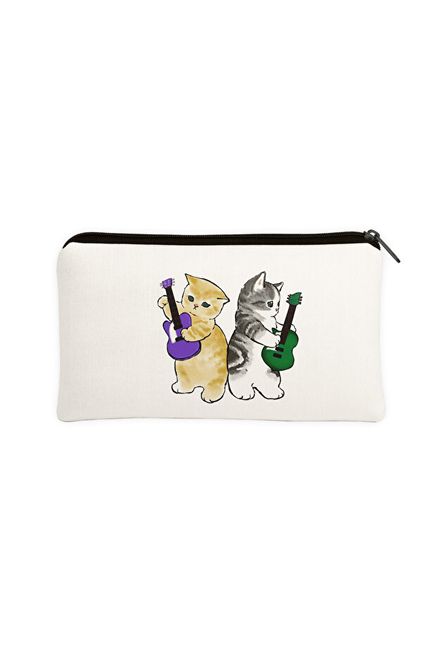 Cats Playing Guitar Patterned Pen Holder & Makeup Bag – Multi-Purpose Organizer