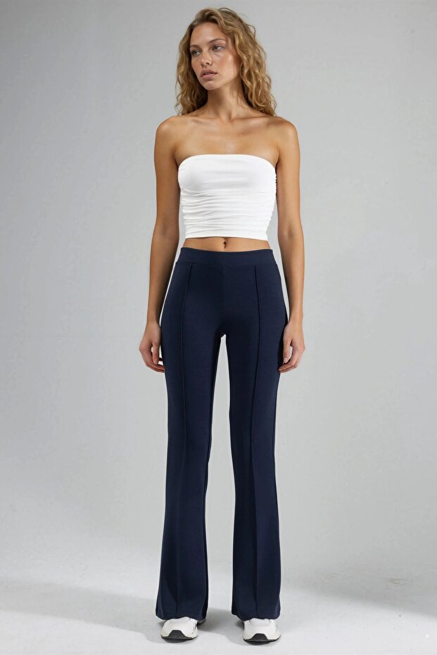 BUSEM Nervürlü Esnek Örme İspanyol Paça Pantolon - 6