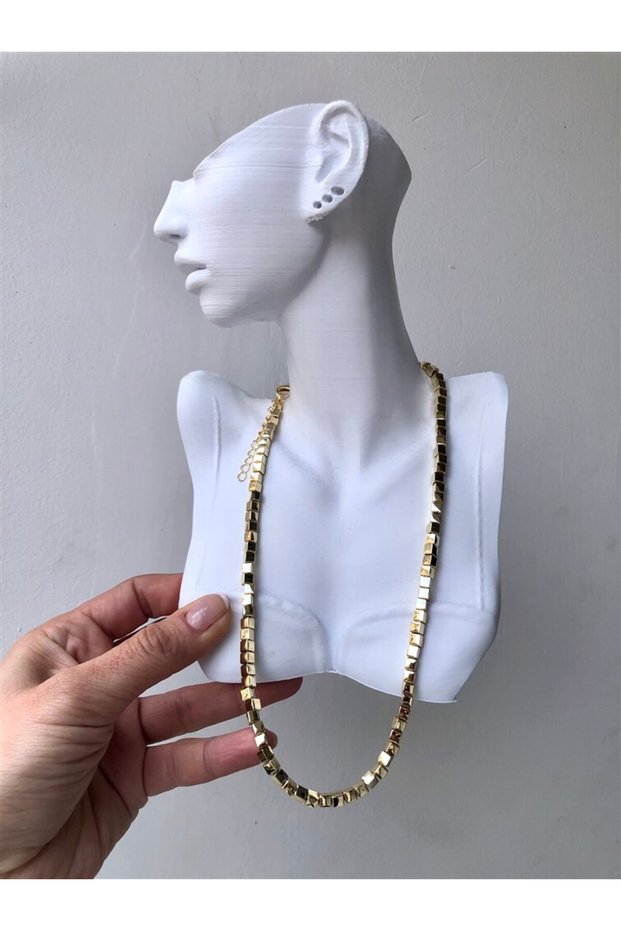 Women's Gold Color Cube Brass Necklace