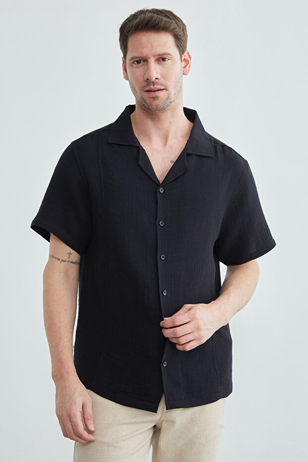 Basic Müslin Kumaş Kısa Kol Gömlek - 4