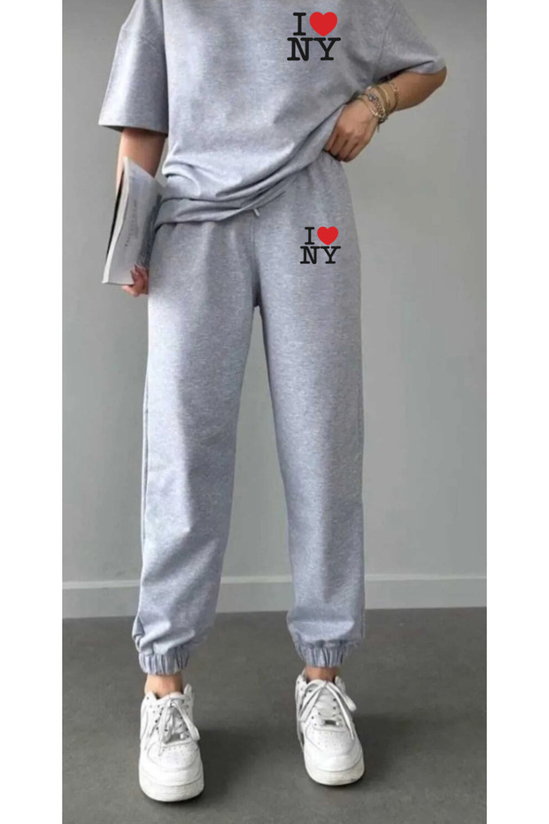 Women's I Love Ny Printed Short Sleeve T-Shirt Tracksuit Set