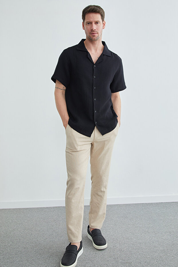 Basic Müslin Kumaş Kısa Kol Gömlek - 6