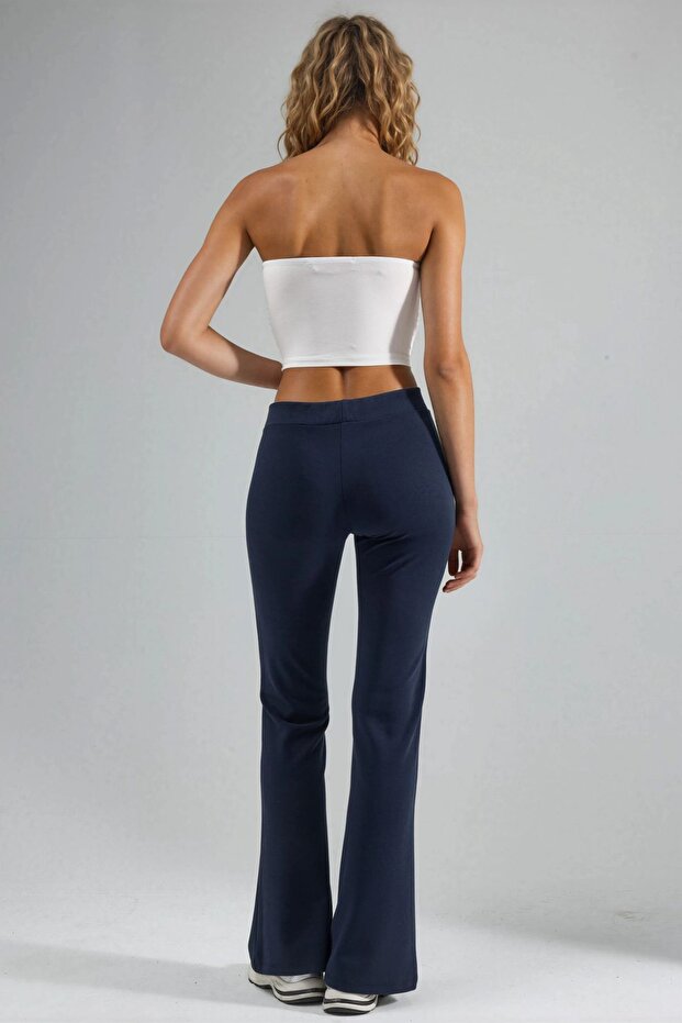 BUSEM Nervürlü Esnek Örme İspanyol Paça Pantolon - 3