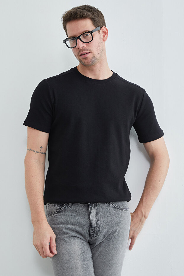 Basic Fitilli Bisiklet Yaka Tişört - 2