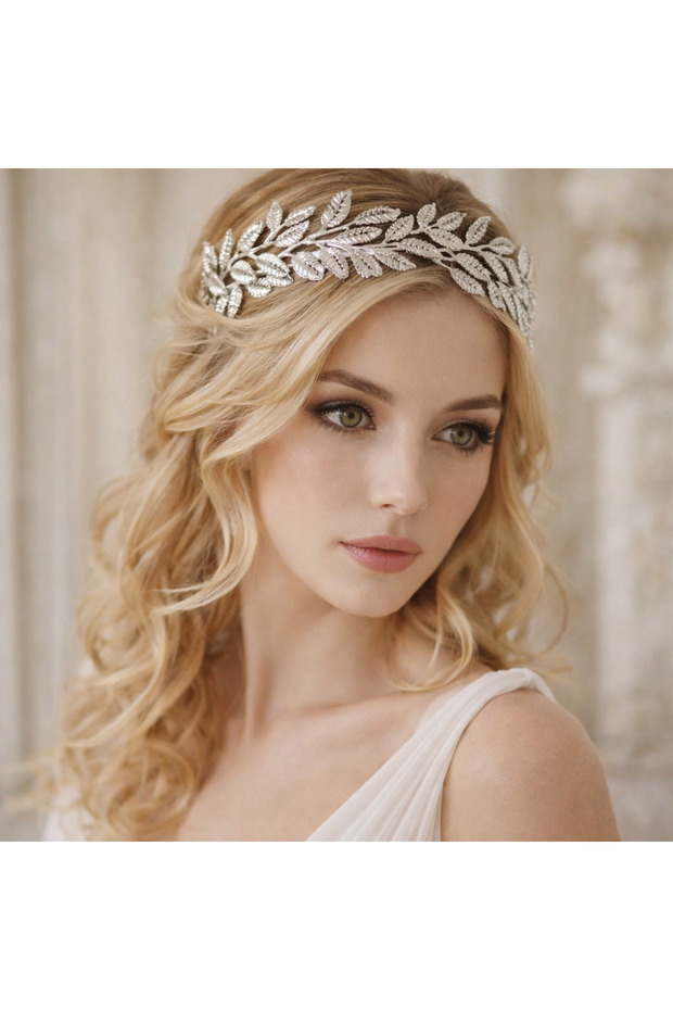Goddess Model Roman Laurel Leaf Figured Silver Color Metal Crown