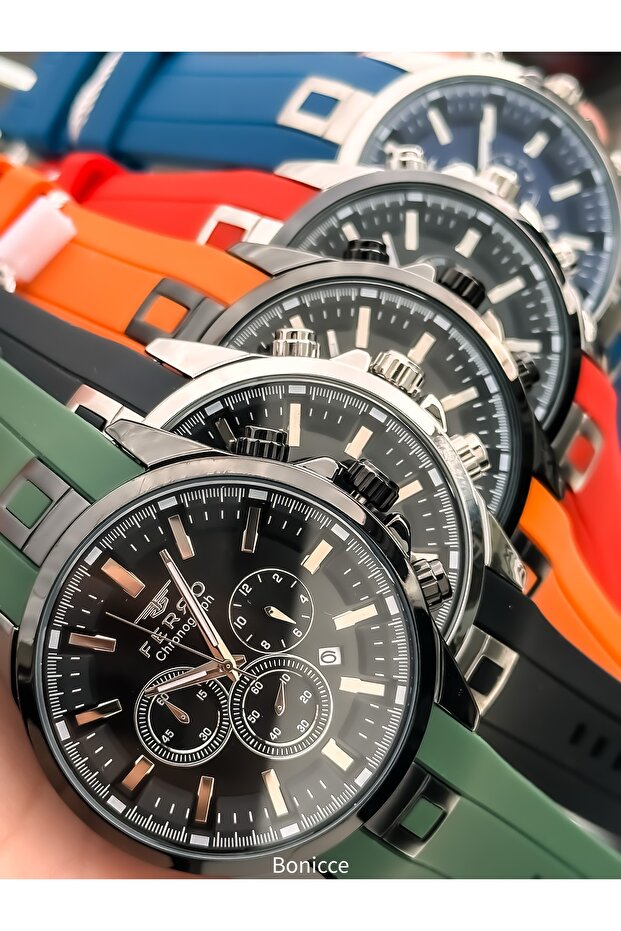 Sports Men's Wristwatch, Functions Active, Green Silicone Cord, in Stylish Box +Bracelet