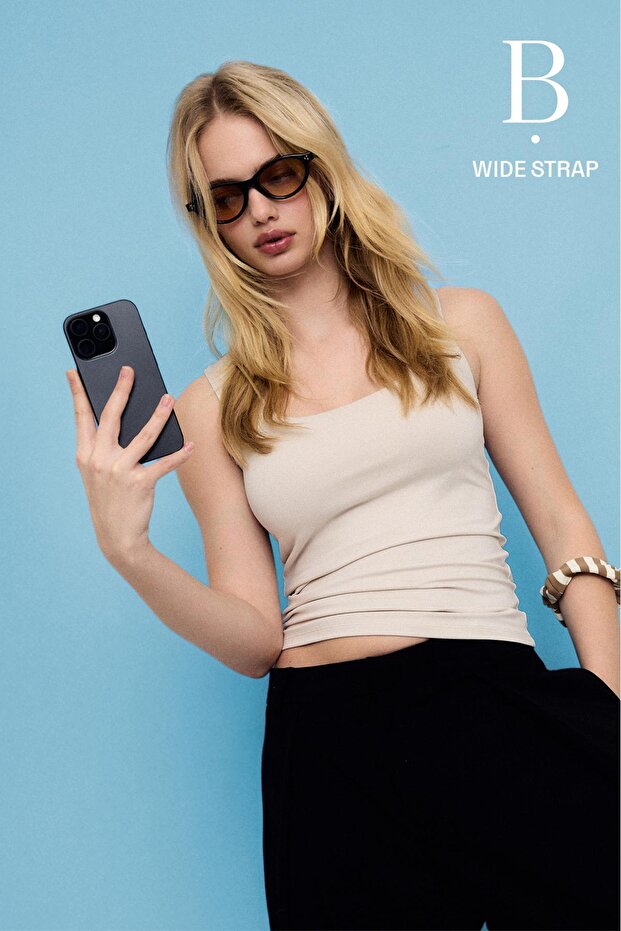 Polyamide wide-strap T-shirt