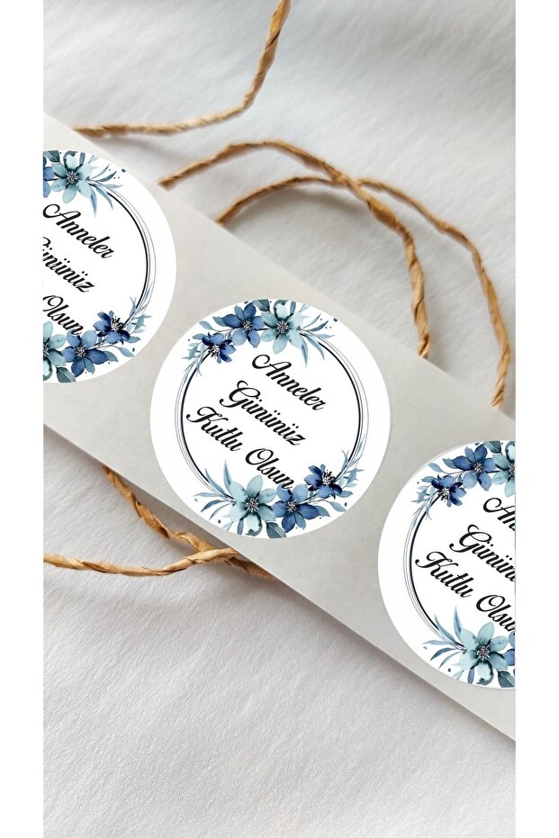 Mother's Day Blue Flower Round Sticker - 24 Pieces Decoration, Gift, Packaging Sticker Ag3