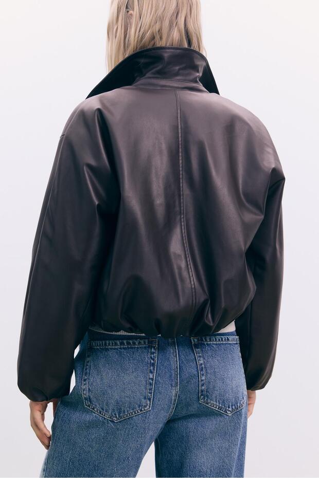 سترة بومبر بتأثير جلدي مبطن - 4