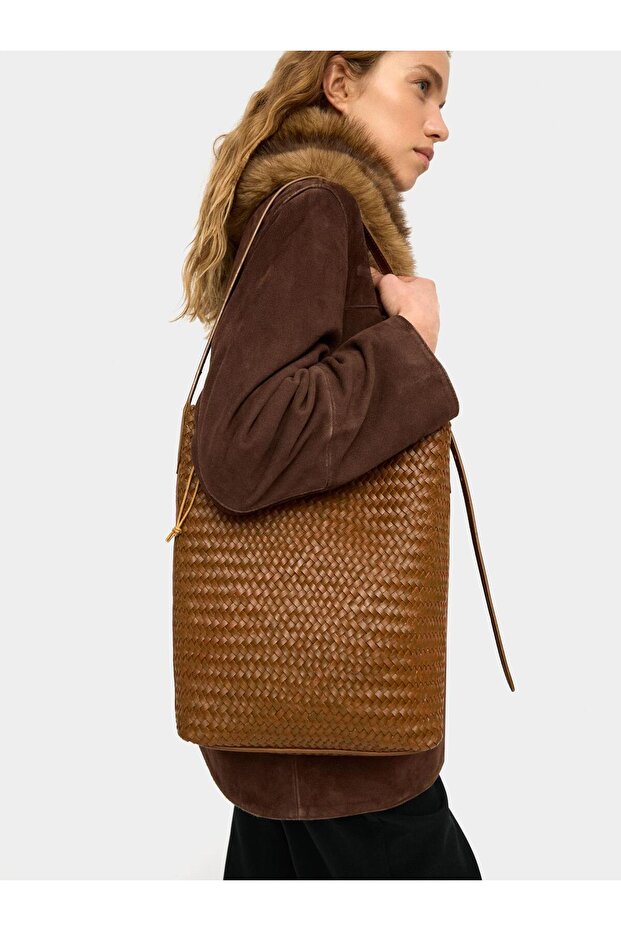 Kadın Örme Deri Omuz Çantası - 7