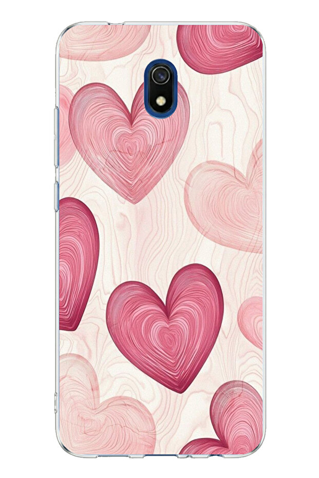 Redmi 8A Compatible Linear Pink Heart Printed Silicone Case - 1