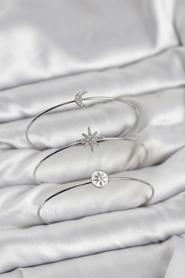 Silver Color Zircon Stone Pole Star Model 3-Piece Women's Bracelet Combination