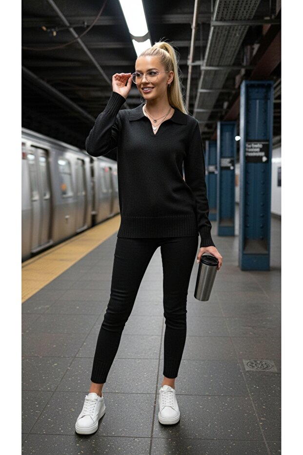 gömlek yaka triko bluz - 2