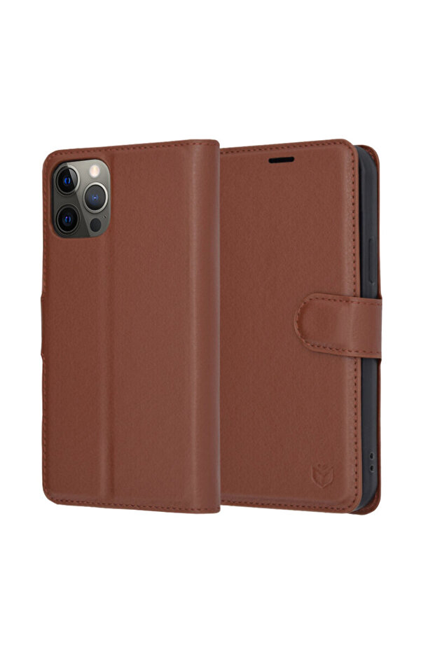 Leather Folio Case for iPhone 12 Pro, Brown - 1