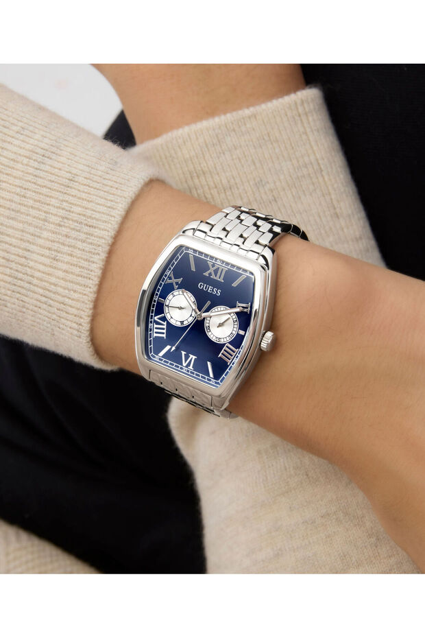 ساعة رجالية متعددة الوظائف بلون فضي - 4