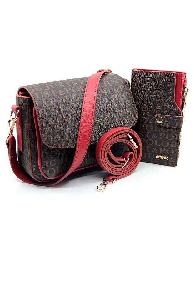 Medium Size 3 Compartments Two Straps Women's Shoulder Bag and Wallet Combination 21 x 16 cm Mds20101-09