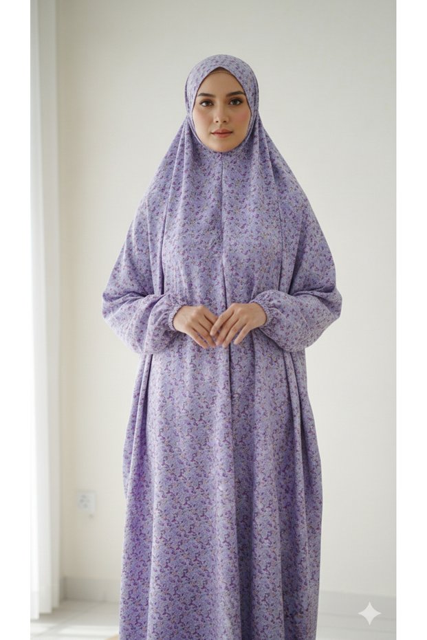 Floral Printed Namazi/Islamic prayer Dress with Integrated Matching Khimar