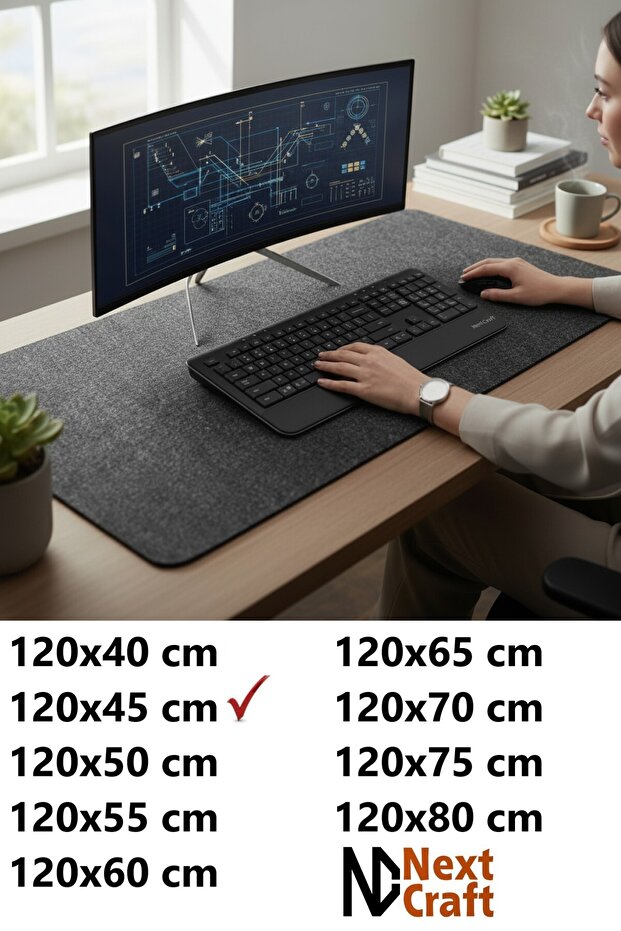Desk Protector Mouse Pad Large Felt Gaming Mat 3mm Anthracite Color 120X45 cm
