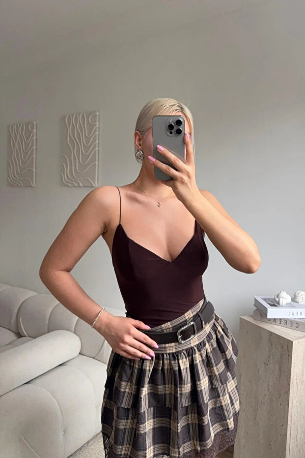 İp Askılı V Yaka Basic Bodysuit - 2