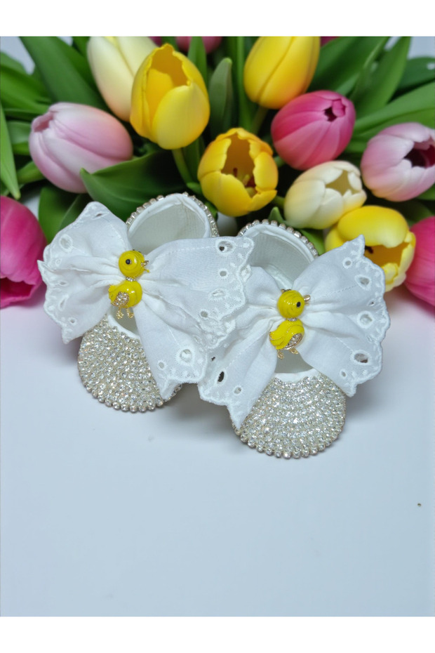 Stone-Coated Sole Baby Girl Booties with Chick Accessories |   Special Shooting & Mevlüt
