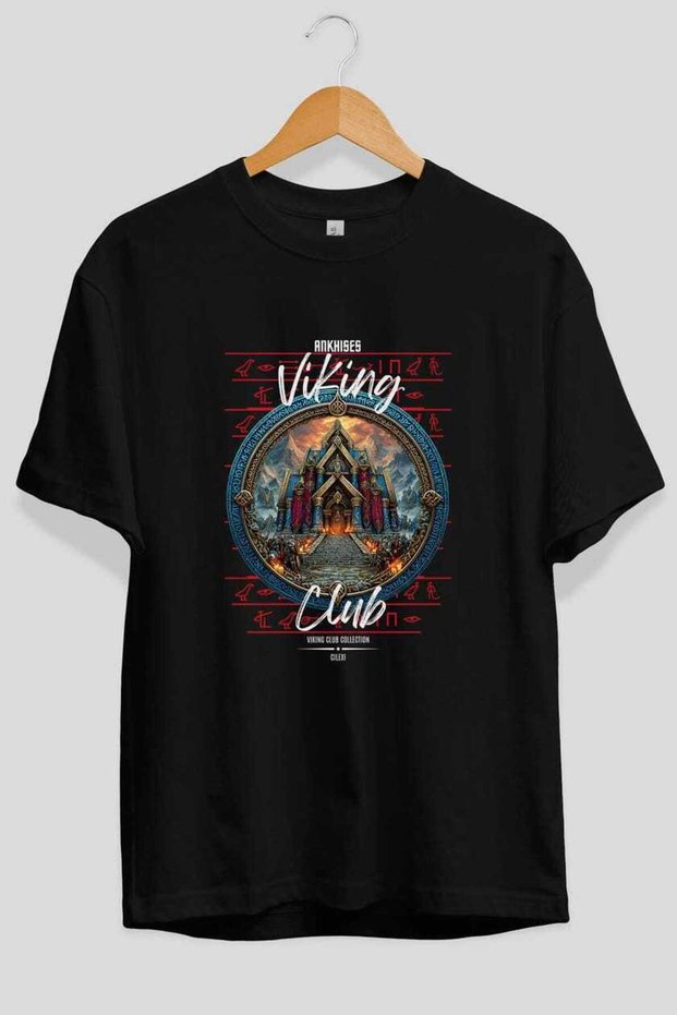 Valhalla Front Printed Black Oversize T-Shirt Men Women Cotton Crew Neck Tshirt