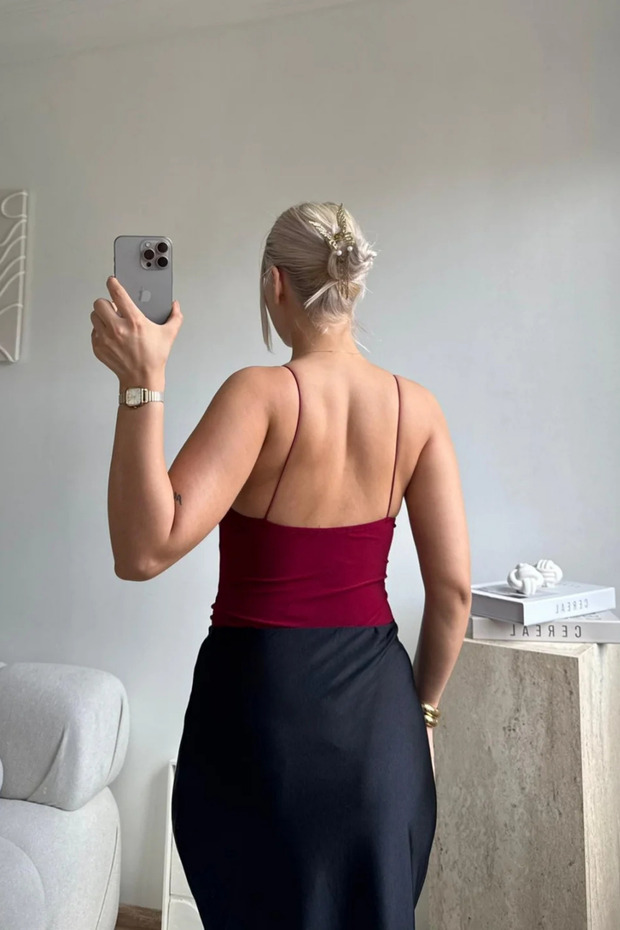 İp Askılı V Yaka Basic Bodysuit - 5