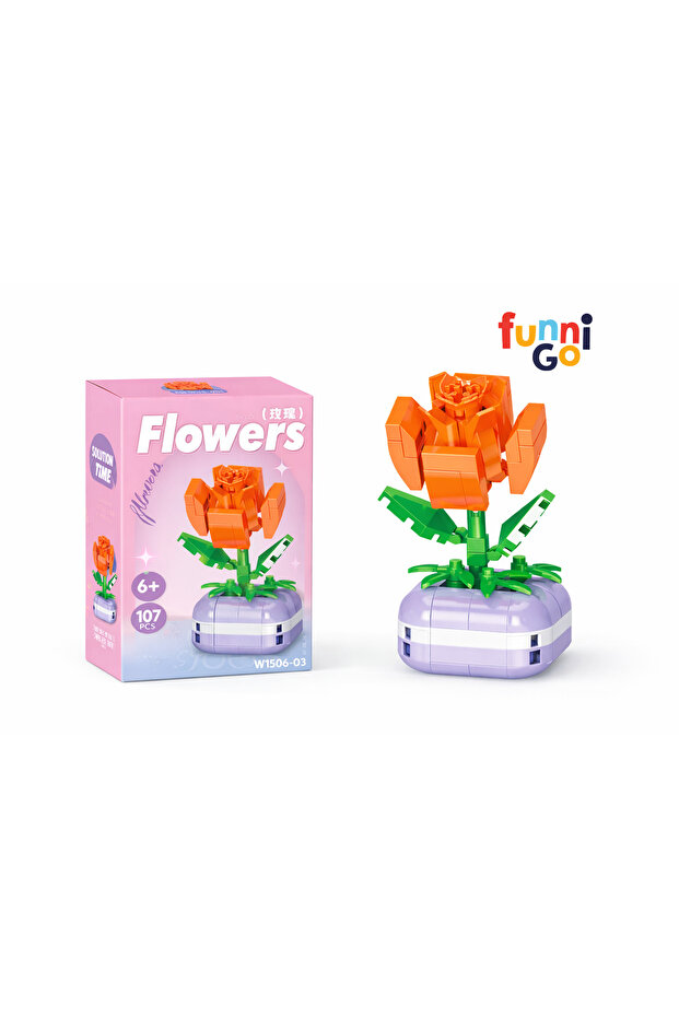 107 Pieces 3D Red Rose Building Toy – Educational Figure Set