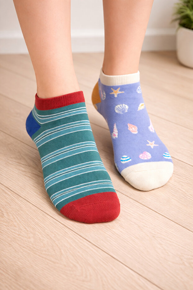 Desenli Kısa 2li Çorap - 4