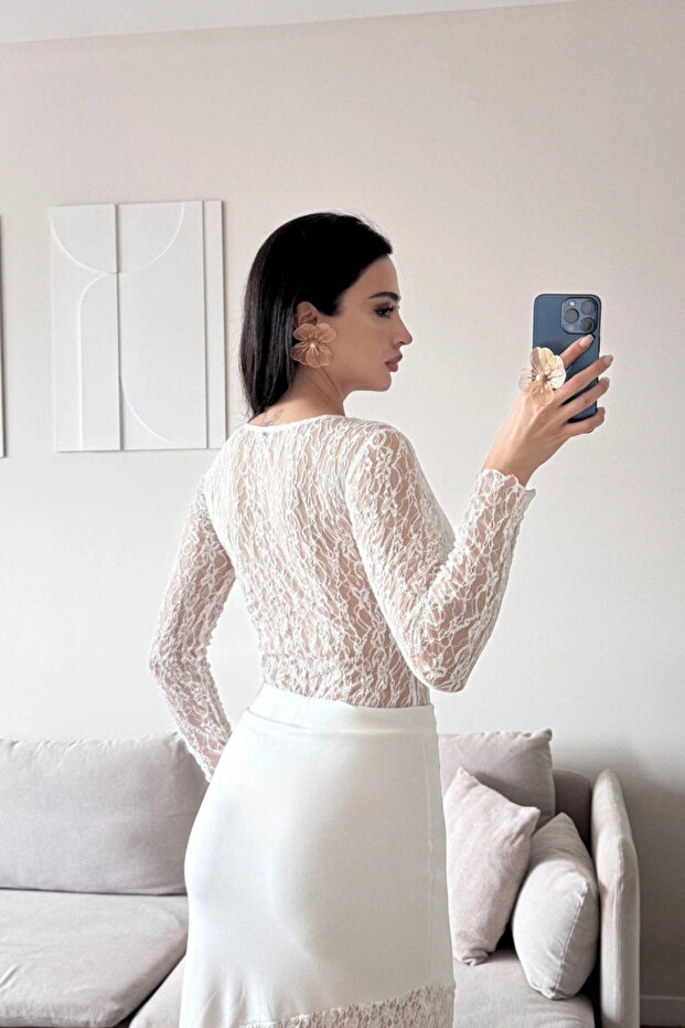 V Yaka Dantel Bodysuit - 2