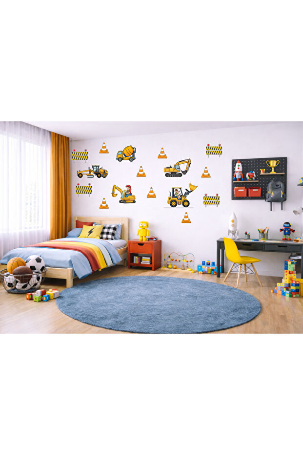 Construction Vehicles Boys Room Wall Sticker Engineering Vehicle Digger Truck Baby Wall Decor