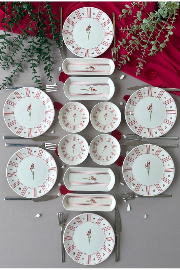 Lavinya Model 6-Person 14-Piece Modern Breakfast - Brunch Set with Röfey (Fuchsia)